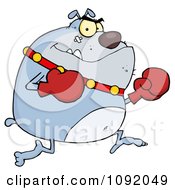 Clipart Gray Bulldog Boxer With Red Gloves Royalty Free Vector Illustration by Hit Toon