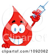 Clipart Blood Guy Holding A Syringe Over A Blank Sign Royalty Free Vector Illustration