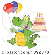 Poster, Art Print Of Birthday Alligator With Balloons And Cake