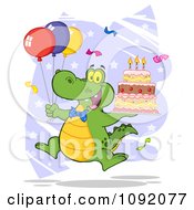 Poster, Art Print Of Party Alligator With Balloons And A Birthday Cake
