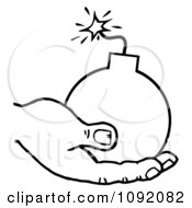 Clipart Outlined Terrorist Hand Holding A Bomb Royalty Free Vector Illustration