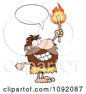 Clipart Talking Caveman Holding Up A Fiery Torch Royalty Free Vector Illustration