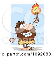 Clipart Proud Caveman Holding Up A Fiery Torch Royalty Free Vector Illustration