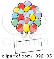 Poster, Art Print Of Blank Sign Floating With Party Balloons