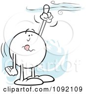 Clipart Moodie Character Holding A Finger To The Wind Royalty Free Vector Illustration