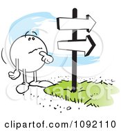 Poster, Art Print Of Moodie Character Looking At Signs At A Fork In The Road