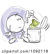 Clipart Moodie Character Tossing Euros In The Trash Can Royalty Free Vector Illustration