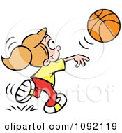 Poster, Art Print Of Athletic Girl Tossing A Basketball