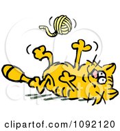 Poster, Art Print Of Frisky Orange Cat Tossing And Playing With A Ball Of Yarn