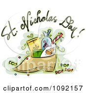Poster, Art Print Of St Nicholas Day Greeting Over A Shoe With Goodies