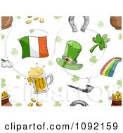 Poster, Art Print Of Seamless St Patricks Day Background Of Items On White