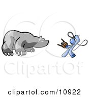 Blue Man Holding A Stool And Whip While Taming A Bear Bear Market Clipart Illustration