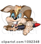 Clipart Brown Rabbit Artist With A Red Crayon Royalty Free Vector Illustration