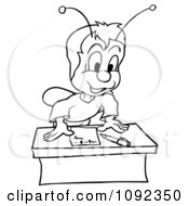 Poster, Art Print Of Outlined Beetle Leaning Over A Desk