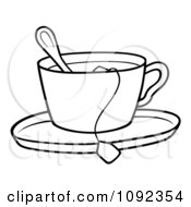 Clipart Outlined Tea Cup With A Spoon Bag And Saucer Royalty Free Vector Illustration