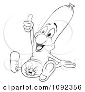 Clipart Outlined Sitting Frankfurter Holding A Thumb Up Royalty Free Vector Illustration