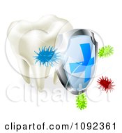 Poster, Art Print Of 3d Shield Protecting A Human Tooth From Decay And Bacteria
