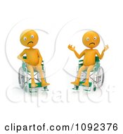 Poster, Art Print Of Two 3d Stressed And Upset Orange People In Wheelchairs 2