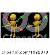Poster, Art Print Of 3d Happy Orange People Holding Financial Graph Arrows On Black