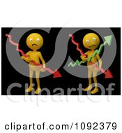 Poster, Art Print Of 3d Stressed Orange People Holding Financial Graph Arrows On Black