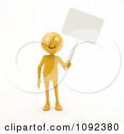 Poster, Art Print Of 3d Happy Orange Person Holding A Blank Sign