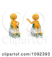 Poster, Art Print Of Two 3d Happy And Waving Orange People In Wheelchairs 1