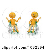 Poster, Art Print Of Two 3d Stressed And Upset Orange People In Wheelchairs 1