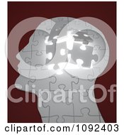 Poster, Art Print Of 3d Human Puzzle Piece Profiled Head With Glowing Light