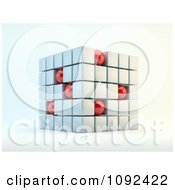 Poster, Art Print Of 3d Cube Formed With White Squares And Red Spheres