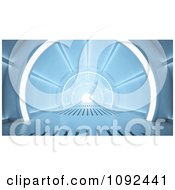 Poster, Art Print Of 3d Blue Science Fiction Hallway With Rounded Ceilings