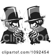 Poster, Art Print Of Men Wearing Top Hats And Talking Face To Face Black And White Woodcut