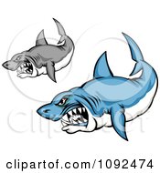Poster, Art Print Of Blue And Grayscale Sharks