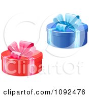Poster, Art Print Of Blue And Red Round Gift Boxes With Bows