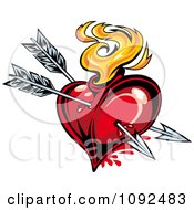 Two Cupid Arrows Piercing A Fiery Heart