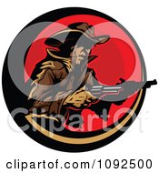 Cowboy Holding Two Pistols Over A Red Circle