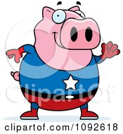 Poster, Art Print Of Chubby Super Pig Waving