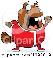 Clipart Chubby Beaver Waving In Pajamas Royalty Free Vector Illustration