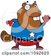 Clipart Chubby Super Beaver Waving Royalty Free Vector Illustration