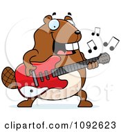 Clipart Chubby Beaver Guitarist Royalty Free Vector Illustration