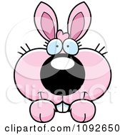 Clipart Cute Pink Bunny Looking Over A Surface Royalty Free Vector Illustration