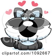 Clipart Cute Baby Wolf In Love Royalty Free Vector Illustration
