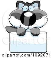 Clipart Cute Baby Wolf Holding A Blank Sign Royalty Free Vector Illustration