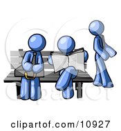 Blue Men At A Bench At A Bus Stop Clipart Illustration