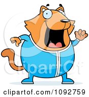 Poster, Art Print Of Chubby Orange Cat Waving In Pajamas