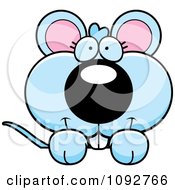 Poster, Art Print Of Cute Blue Mouse Looking Over A Surface