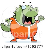Clipart Chubby Lizard Waving In Pajamas Royalty Free Vector Illustration