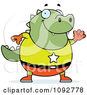 Clipart Chubby Super Lizard Waving Royalty Free Vector Illustration