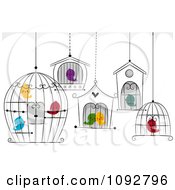 Clipart Birds In Cages Royalty Free Vector Illustration