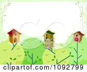 Border Of Bird Houses On Tree Tops With White Copyspace