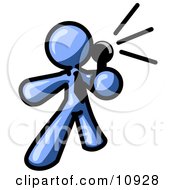 Blue Man Holding A Megaphone And Making An Announcement Clipart Illustration by Leo Blanchette